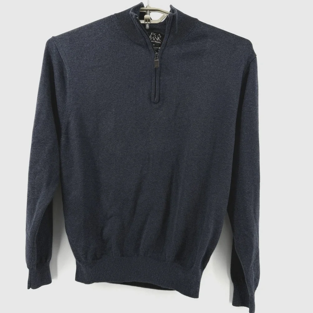 Jos. A. Bank 1/4 Zip Sweater Mens M‎ Signature Collection Pima Cotton Blue Knit